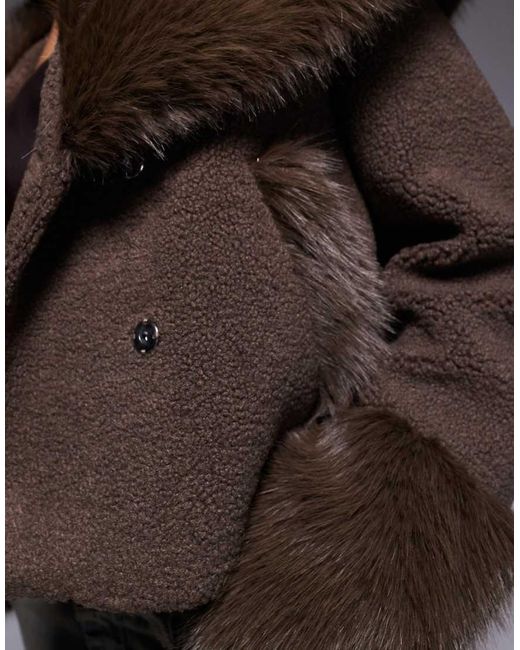The Frolic Gray Exclusive Boucle Faux Fur Oversized Collar And Cuff Detail Jacket