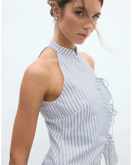Stradivarius Gray Semi-Wrinkled Knot Qipao Halter Top