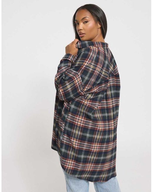 Yours Clothing Blue Check Oversized Shirt