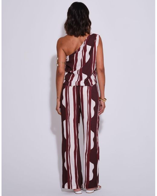 South Beach Red Striped One Shoulder Top