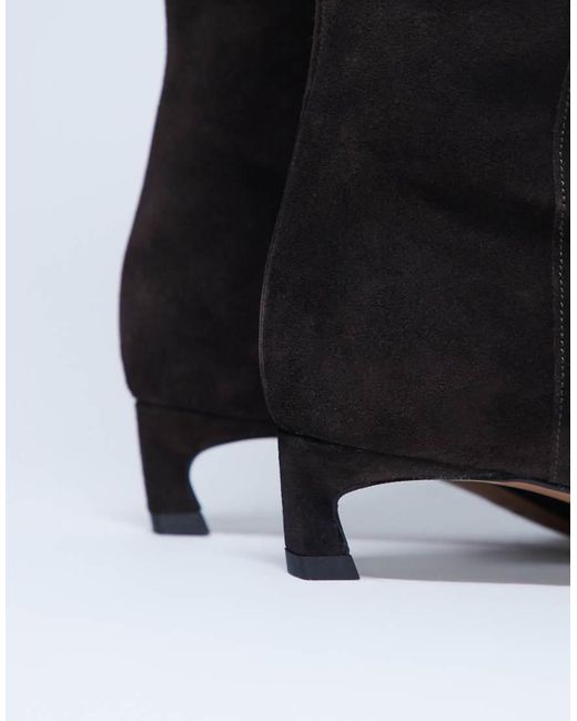 TOPSHOP Black Sophie Premium Suede Leather Point Toe Knee High Boot