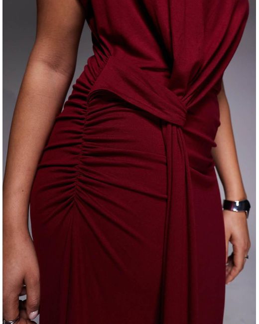 ASOS Asos Design Curve Draped Cap Sleeve Midaxi Dress-red