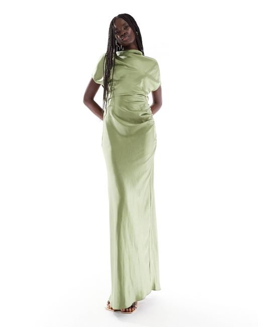 Six Stories Green – bridesmaid – brautjungfern-maxikleid aus satiniertem satin mit rüschen