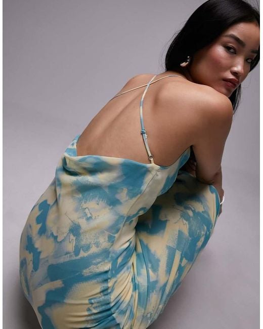 TOPSHOP Green Cami Georgette Slip Midi Dress