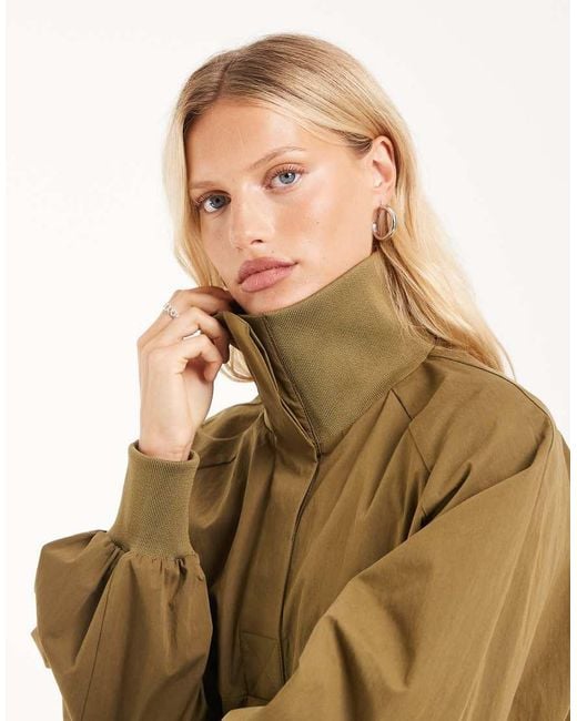 ASOS Natural Techy Funnel Neck Drawstring Hem Sports Jacket