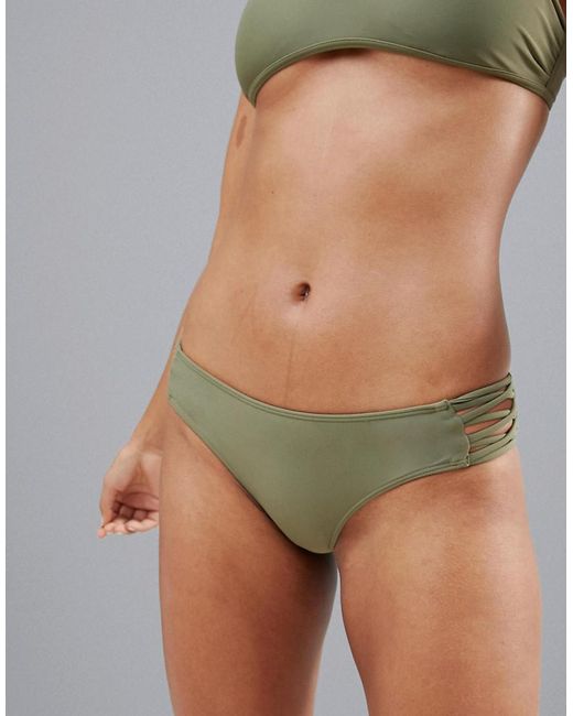 Hollister Green Bikini Bottom With Strappy Sides In Olive
