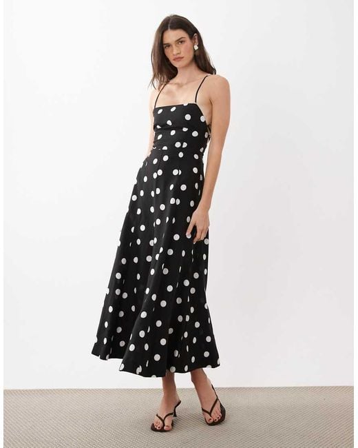 Mango White Linen Mix Square Neck Backless Maxi Dress