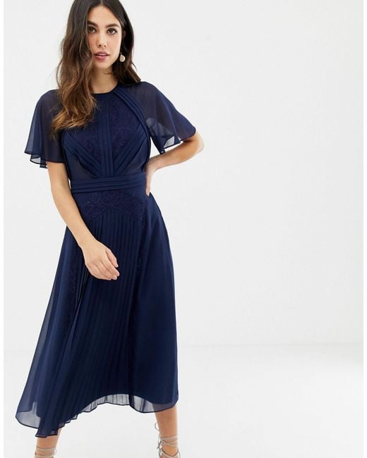 asos blue pleated dress