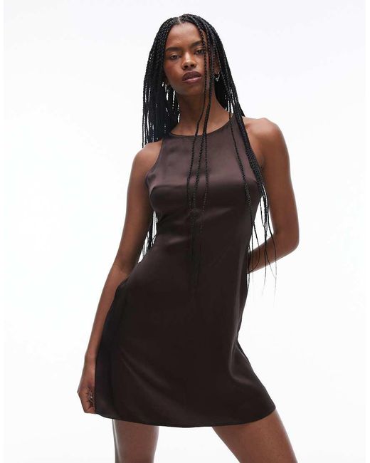 & Other Stories Brown Bias Cut Satin Mini Dress