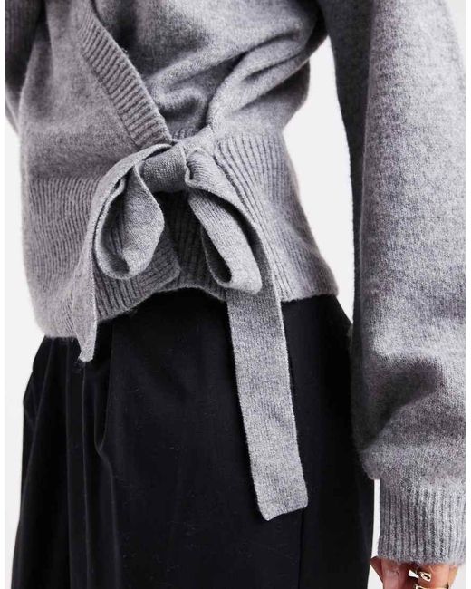 Pieces Gray Tie Side Knitted Jumper