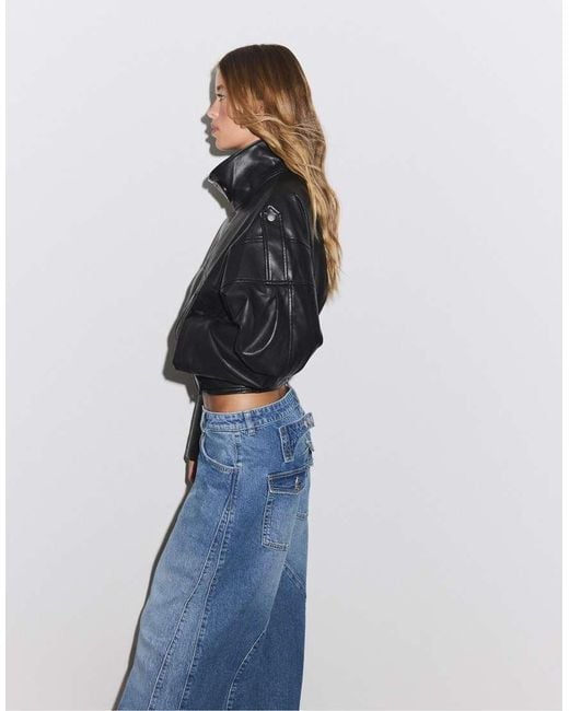 Stradivarius Blue Cropped Belted Jacket