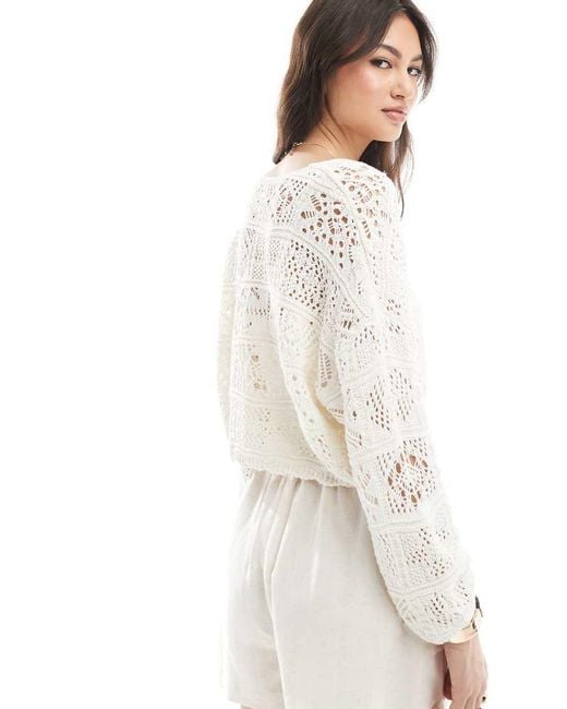ONLY White Tie Front Crochet Cardigan