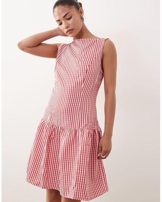 Vila Pink Drop Waist Ginham Mini Dress