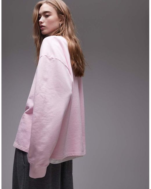 Sudadera Holgada Con Cuello Redondo De Felpa De Rizo Suave De ARKET de color Pink