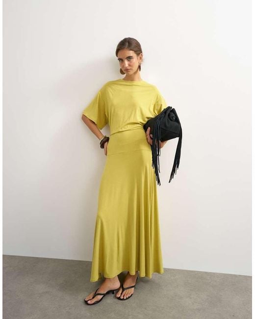 TOPSHOP Metallic Viscose Blend Jersey Dropped Waist Maxi Dress