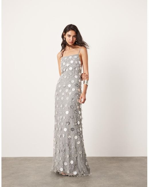 chinese dress ladies Sequin Embellished Sheer Lace One-Shoulder Maxi Dress Windbreaker / S main image 1