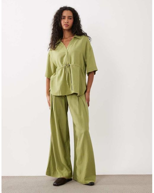 ASOS Green Cinched Soft Utility Shirt Set