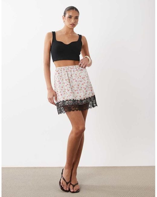 ASOS White Lace Trim Satin Mini Skirt