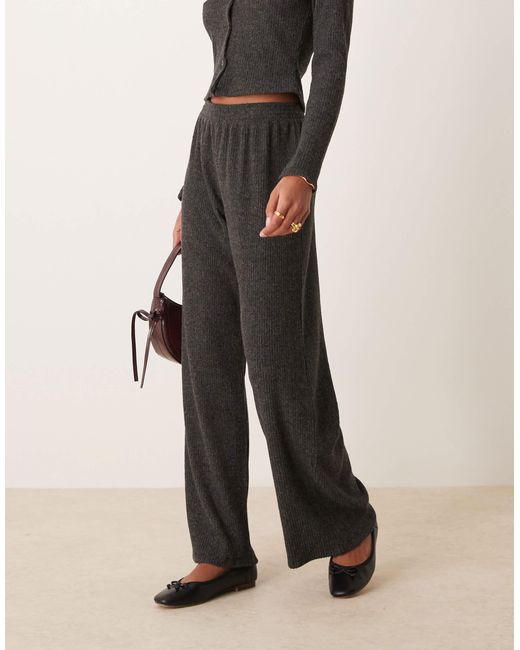 Miss Selfridge Gray – gerippte, angeraute hose mit weitem bein