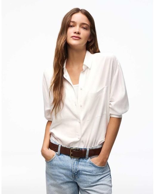 Bershka White Flowing Oversize Shirt
