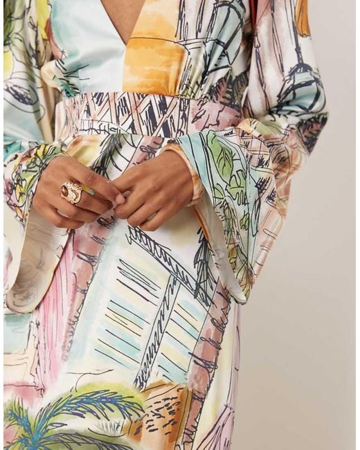 Isabelle Pennington Edmead Natural Isabelle Pennington-Edmead Nevis Satin Kimono Sleeve Maxi Dress