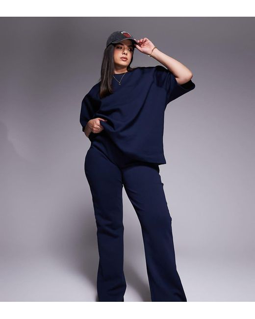 ASOS Blue Asos Design Curve Co-ord Interlock Flared jogger