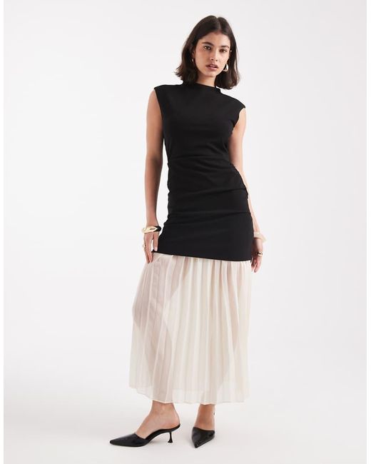 French Connection Multicolor Contrast Midi Dress With Pleated Skirt