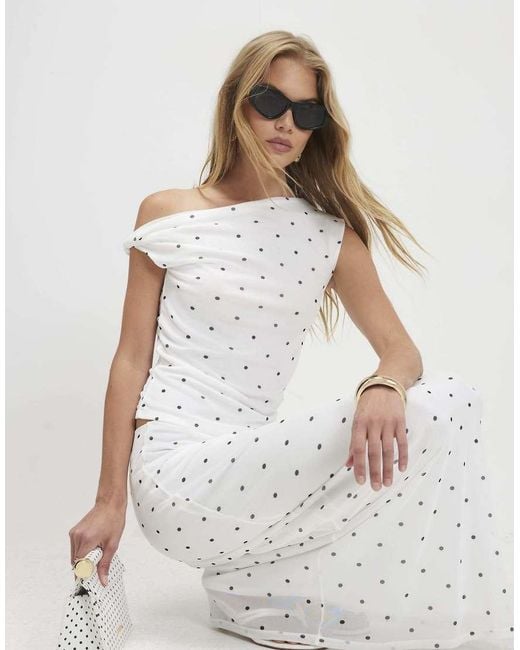 River Island White Off Shoulder Spot Mesh Top