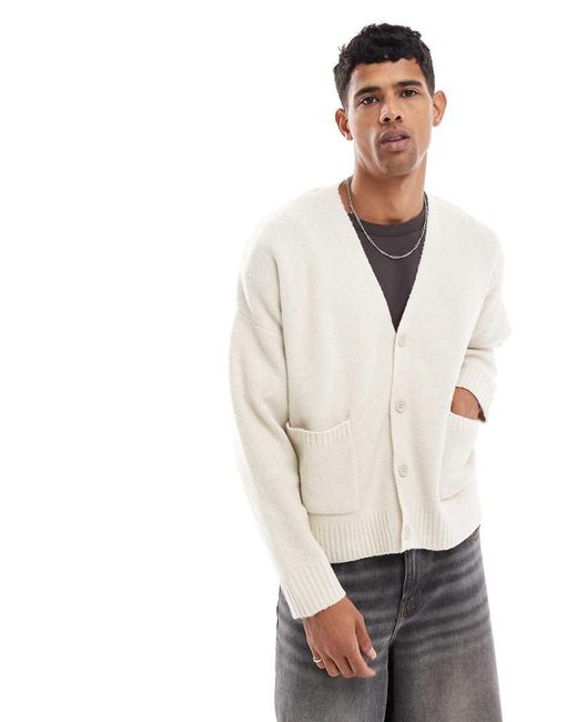 Bershka White Knitted Cardigan for men