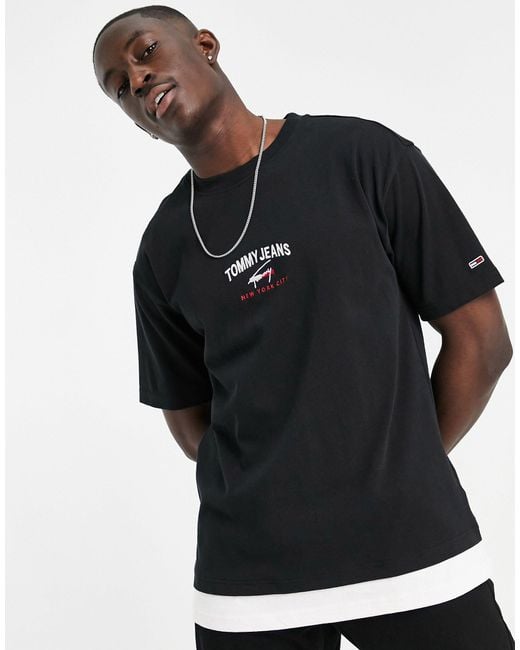 Tommy Hilfiger Oversized Fit Central Logo T-shirt in Black for Men | Lyst