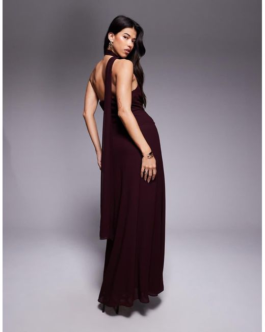 TFNC London Purple One Shoulder Scarf Neck Maxi Dress