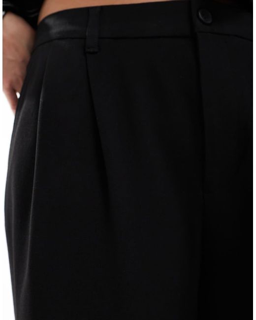 Bershka Black Pleated Front Wide Leg Tailored Trousers