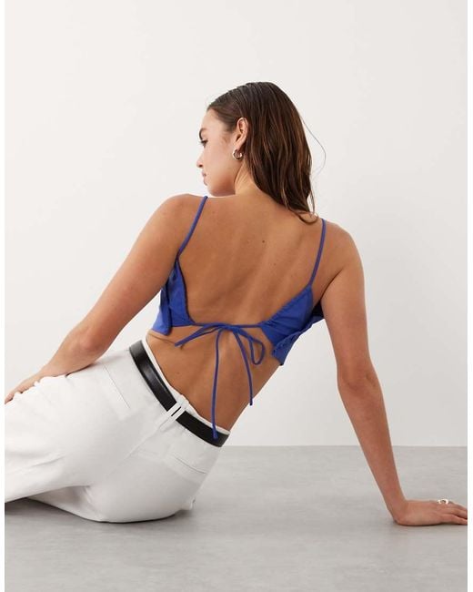 Mango White Starring Hailey Bieber Structured Strappy Cami Top With Frill Detail