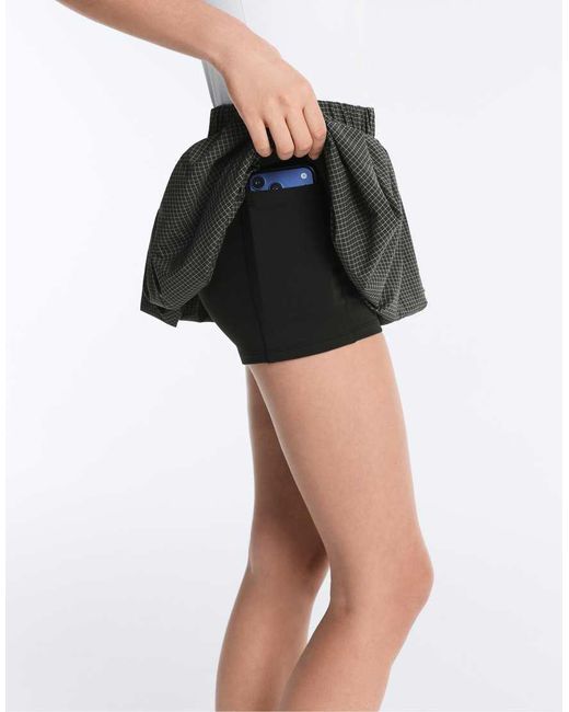 Oysho White Compressive Checked Balloon Skirt