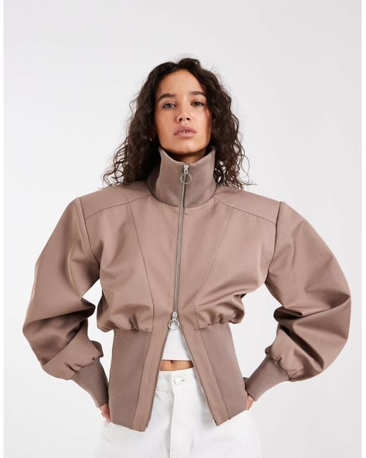 ASOS Pink Deep Rib Cinch Zip Through Jacket