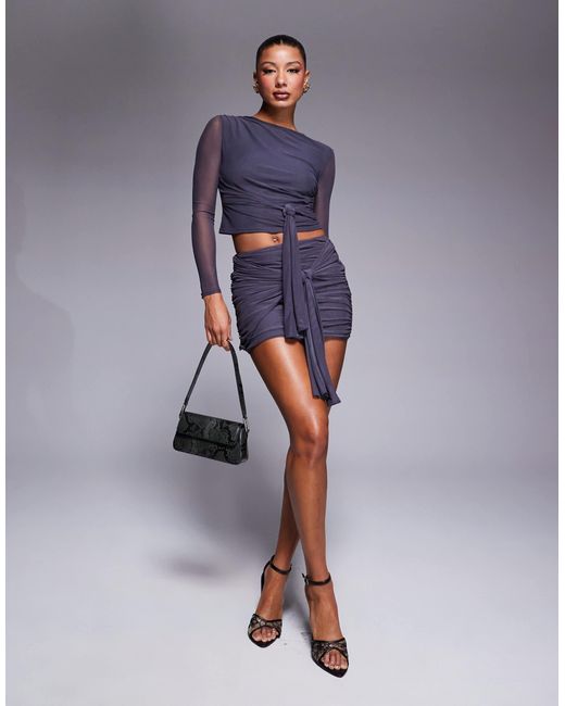 ASOS Blue Ruched Mesh Drape Top