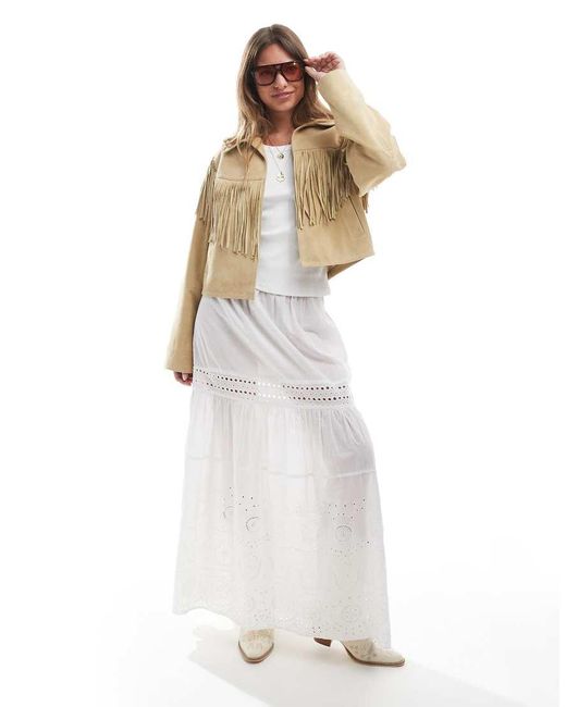 ASOS Natural Real Suede Jacket With Fringe