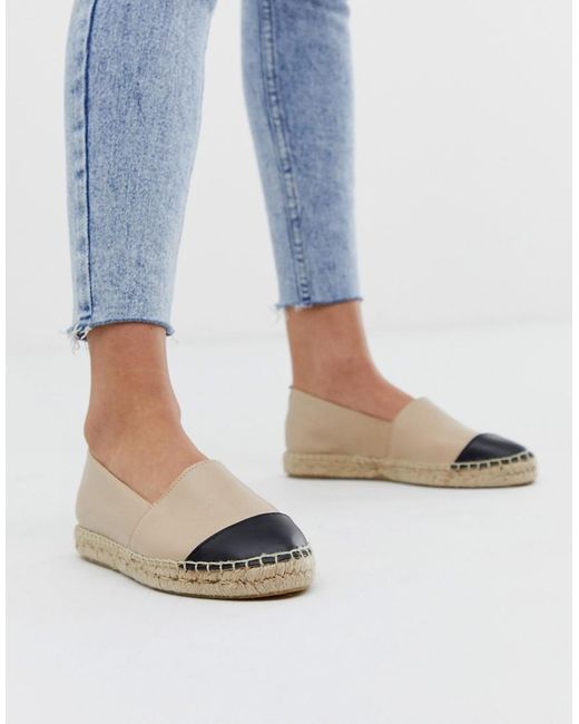 Office Lucky Beige Leather Flat Espadrilles With Black Toe Posts in Natural  | Lyst Canada