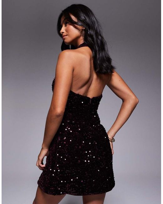 Forever New Black Structured Sequin And Velvet Mix Halter Neck Mini Dress