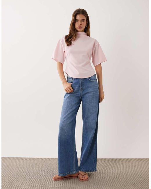 ASOS Pink Short Sleeve Top With High Neck