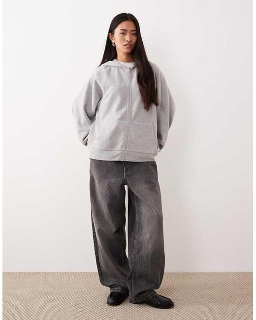 Sudadera Gris Jaspeado Extragrande Con Capucha, Cremallera Y Mangas Raglán De Tejido Muy Suave De ASOS de color Gray