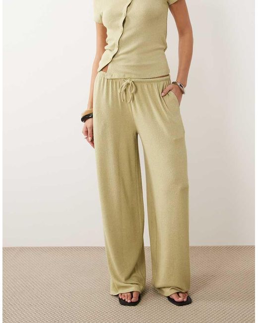 ASOS Natural Textured Knit Wide Leg Trouser Co-Ord