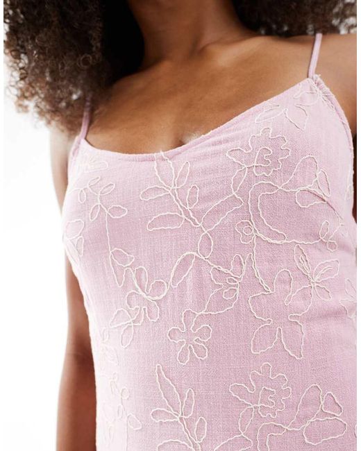 Stradivarius Pink Embroidered Midi Dress