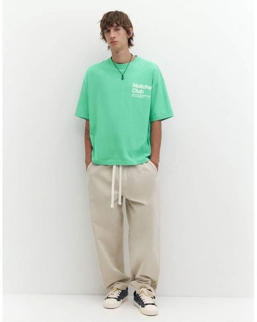 Pull&Bear Green Stwd Matcha Club Graphic T-shirt for men