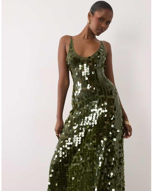 ASOS Green Disc Scatter Sequin Scoop Neck Maxi Dress