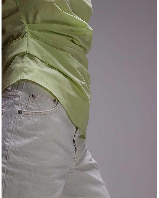 Top Color Lime Drappeggiato Raccolto Sul Lato di TOPSHOP in Green