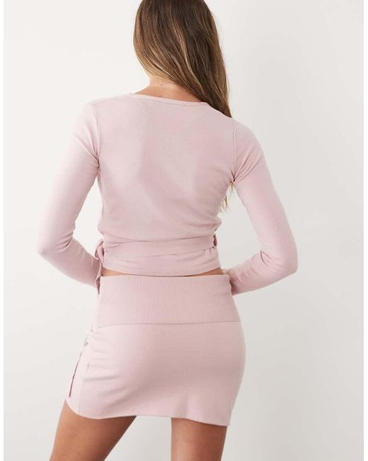 BO+TEE Pink Soft Knit V-Neck Tie Detail Wrap Ballet Top Co-Ord