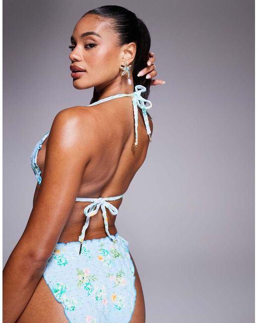 River Island Blue Ditsy Floral Bikini Top
