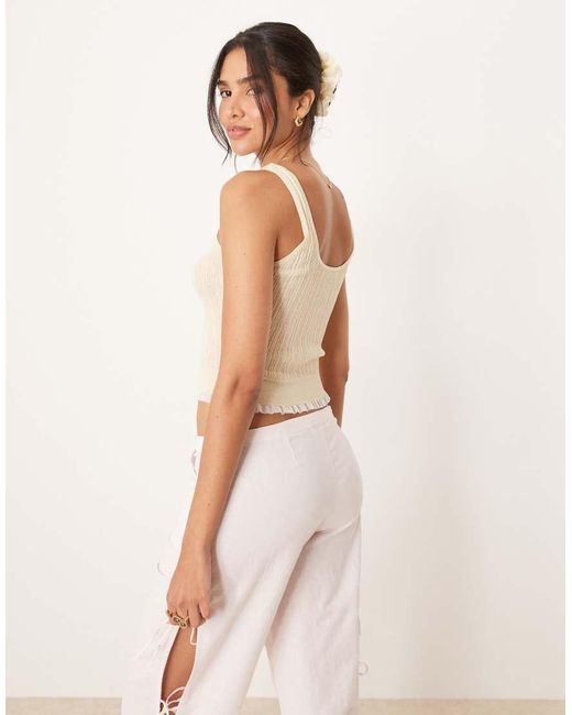 Mango Natural Cotton Mix Fine Knit Strappy Top With Frill Hem