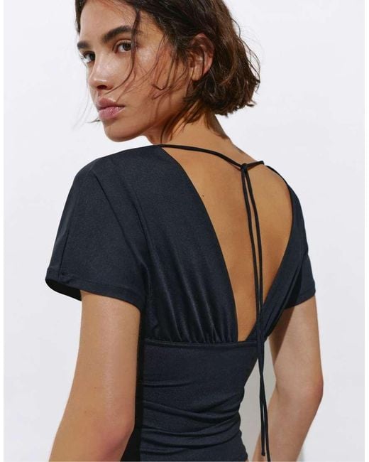 Pull&Bear Blue Gathered V-Neck Top